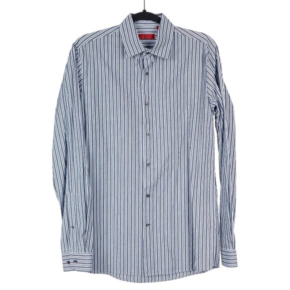 Hugo Boss Other - Hugo Boss Dress Shirt 15.5 EllisX Regular Fit Vertical Stripe Gray Blue White